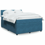 Vidaxl Box spring postelja z vzmetnico modra 160x200 cm žamet
