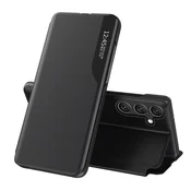 HURTEL Eco Leather View Case etui za Samsung Galaxy A24 4G z usnjeno preklopno stojalo črn