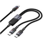 2v1 pleten kabel USB-C v 2x USB-C Hoco U139 100W 5A - 1.2m - črn