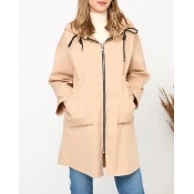 Resti Beige womens coat jacket with hood- Clothing