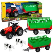Traktor s prikolico za živali, krave, luči, zvoki, 4 el.