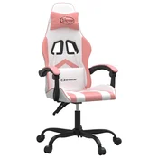 Vidaxl Vrtljiv gaming stol belo in roza umetno usnje