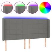 Vidaxl LED posteljno vzglavje temno sivo 183x16x118/128 cm blago