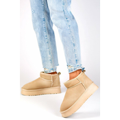 primohurt Womens beige leather snow boots, beige winter boots made of natural leather