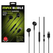 MAXMOBILE SLUŠALICE HANDSFREE WE09 TYPE-C crne