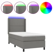 Vidaxl Box spring postelja z vzmetnico LED temno siva 100x200 cm blago