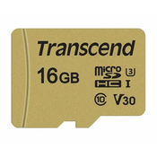 Transcend 16GB microSDHC 500S UHS-I U3 V30 (Class 10) MLC pomnilniška kartica (z adapterjem), 95MB/s R, 50MB/s W