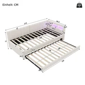 SONNENH Enojna postelja, 90 x 200 cm, lan, bež, 210 x 94.5 x 71 cm, led osvetlitev, priključek usb, za spalnico