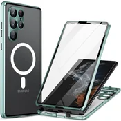 GS Magnetni ovitek MagSafe z dvojnim steklom za Samsung Galaxy S24 Ultra, zelen