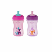 Chicco Netesna skodelica z ustnikom v obliki slame od 12m, 266ml, roza