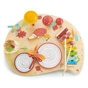 Drveni glazbeni stolić Musical Table Tender Leaf Toys s bubnjevima, ksilofonom i zviždaljkom