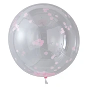 90 cm prozorni baloni z roza konfeti 3 kosi
