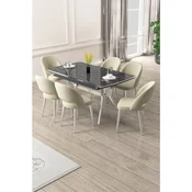 Hanah Home trpezarijski set Weps, sto na razvlacenje i 6 stolica, ploca u dekoru crnog mermera, hromirane noge, krem tkanina Babyface