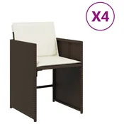 Vidaxl Vrtni stoli z blazinami 4 kosi rjav poli ratan