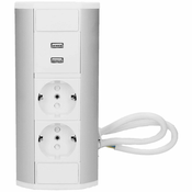 Orno Produžni kabel sa 2 x Schuko uticnice, 2 x USB, ugradbena - OR-GM-9003/W-G(GS)