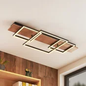 Lucande LED stropna svetilka Chariska, 95 cm, črna, les, CCT - Dnevna soba/jedilnica - Sodobni - temni les, črna barva