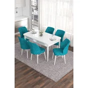 Hanah Home Set Trpezarijski sto i 6 stolica Eva, Tirkizno-beli