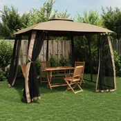 Vidaxl Paviljon z dvojno streho, mrežnimi stenami taupe 2,93x2,93 m