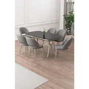 Hanah Home trpezarijski set Jita, sto i 6 stolica, ploca u dekoru Sonata, hromirane noge, siva tkanina Babyface