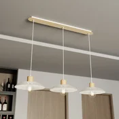 EMIBIG LIGHTING Kobe viseče svetilo, tri luči, jeklo, les, bela - Dnevna soba/jedilnica - bela, svetel les - Kovina
