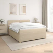 vidaXL Postelja boxspring z vzmetnico Krem 160 x 200 cm Blago