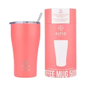ESTIA HOME ART Fusion Coral izolirana potovalna skodelica, 500 ml, slamica, nerjaveče jeklo, rdeča