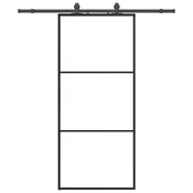 shumee vidaXL Drsna vrata z opremo črna 90x205 cm ESG steklo