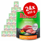 ROCCO pasja hrana MENI 24 X 800 G EKONOMIČNO PAKIRANJE - GOVEDINA, PERUTNINA, ZELENJAVA & RIŽ