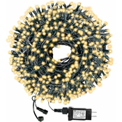 Netscroll 240 LED tople bele svetlobne verige za notranje in zunanje prostore, vodoodporne božične lučke z 8 načini osvetlitve, zelena žica, idealne za božična drevesa, poroke, vrtove in zabave, 50mLL