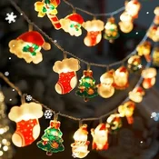 Nikcorp Božična LED girlanda za notranjo in zunanjo dekoracijo Mikołaj in snežaki 3 m 20 LED topla bela IP44 baterijsko napajanje, PVC plastika in bakrena žica (baterije niso vključene)