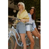 Trendyol Blue Mom High Waist Denim Shorts