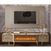 Casa Padrino luxury Art Deco TV cabinet set gray/gold - Living room sideboard with LED electric fireplace & TV back wall - Art Deco furniture - Living room furniture - Luxury furniture