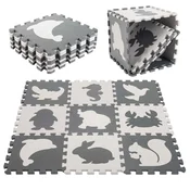 Northix Penasta puzzle podloga za otroke 9 el. črna-ecru 85cm x 85cm x 1cm