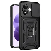 Oklepni ovitek MaX-Armor z obročem, kovinsko ploščico in zaščito zadnjih kamer za Xiaomi Redmi Note 17 4G/5G - black