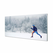 tulup.si Slika na akrilnem steklu Forest zimski sneg človek 125x50 cm 4 obešalnika