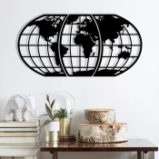 Opviq Zidna dekoracija World Map 11, 116x58 cm, 1.2mm, Crna