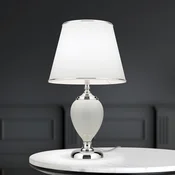 ORION Stolna lampa Ovum, bijela/krom, visina 48 cm, keramika/chintz - Dnevni boravak/blagovaonica - bijela, krom - Tkanina / tekstil