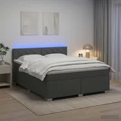 vidaXL Postelja s pomičnim okvirjem, vzmetnico in LED Temno siva Blago