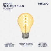 DELTACO SMART HOME Spiralna LED filament žarulja, E27, WiFI 2.4GHz, 5.5W, 470lm, 1800K-6500K,220-240