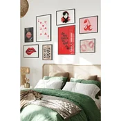 WallXpert set od 8 manjih uramljenih slika Çgs-017, crveno-crni retro motivi – usne, karta, trešnje i natpis Wild Side, crni ram