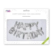 Balon, 40 cm, PUKKA PAD Sretan rodendan, srebrni PTY066