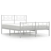 Vidaxl Kovinski posteljni okvir z vzglavjem in vznožjem bel 135x190 cm