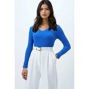 Trend Alacati Stili Ženska bluza dugih rukava Alc-X13290, V-izrez, Plava