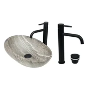 shumee GTM Design Aufsatzwaschbecken 49 cm Matt Set mit Waschtischbatterie und Stopfen - Aufsatzwaschbecken Oval für Badezimmer - Modern Waschbecken ohne Hahnloch - Waschbecken mit Armature