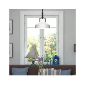 Quoizel QZ-BRECKEN-2P-OZ-OPAL - Luster na šipci BRECKEN 2xE27/60W/230V crna/bela