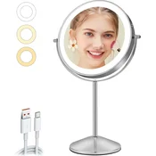 AUMVUM 20 cm dvostransko kozmetično ogledalo z LED osvetlitvijo