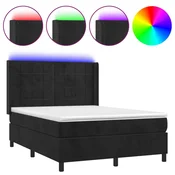 Greatstore Box spring postelja z vzmetnico LED črna 140x190 cm žamet