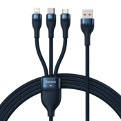 shumee Kabel 3v1 kabel za hitro polnjenje USB-A v USB-C microUSB Lightning 66W 480Mb/s 1,2m modra