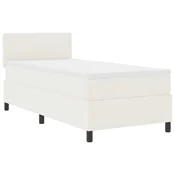 Vidaxl LED Box Spring Postelja z vzglavjem Krema in bela 90 x 200 cm