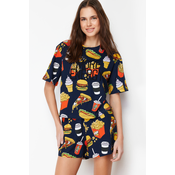 Trendyol Navy Blue-Multi Color 100% Cotton Embroidered Knitted Pajamas Set
